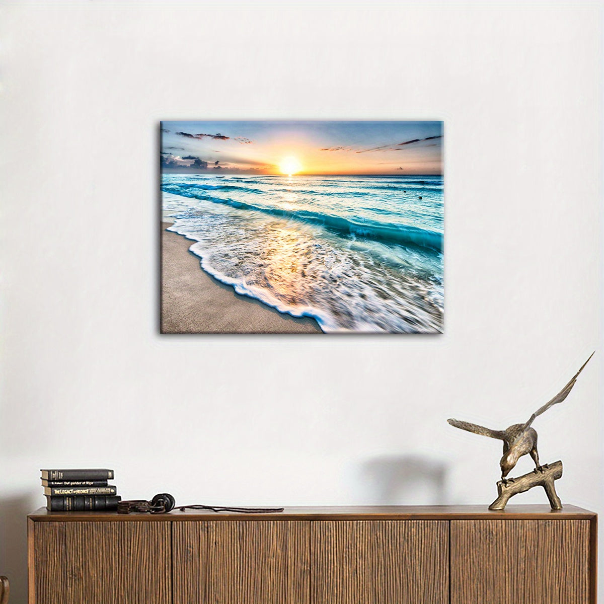1pc Sunset by the Sea Canvas Art Print with Wooden Frame - Vibrant Ocean Sunset Wall Decor for Living Room, Bedroom, Kitchen, or Bar - Waterproof, High-Quality Ink on Canvas, Perfect for Modern Home Decoration, Beach Theme De