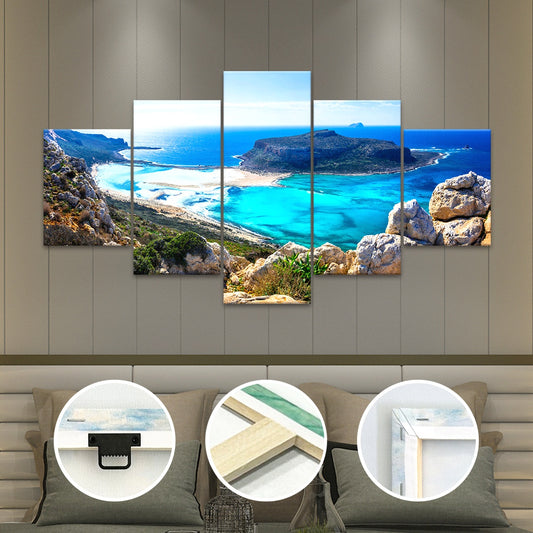 5pcs Classic Landscape Coastal View Canvas Wall Art Set, Wood Framed, Wrapped Canvas, Waterproof, Odorless, with Artwork for Home, Living Room, Bedroom, Office, Restaurant, Bar Decor