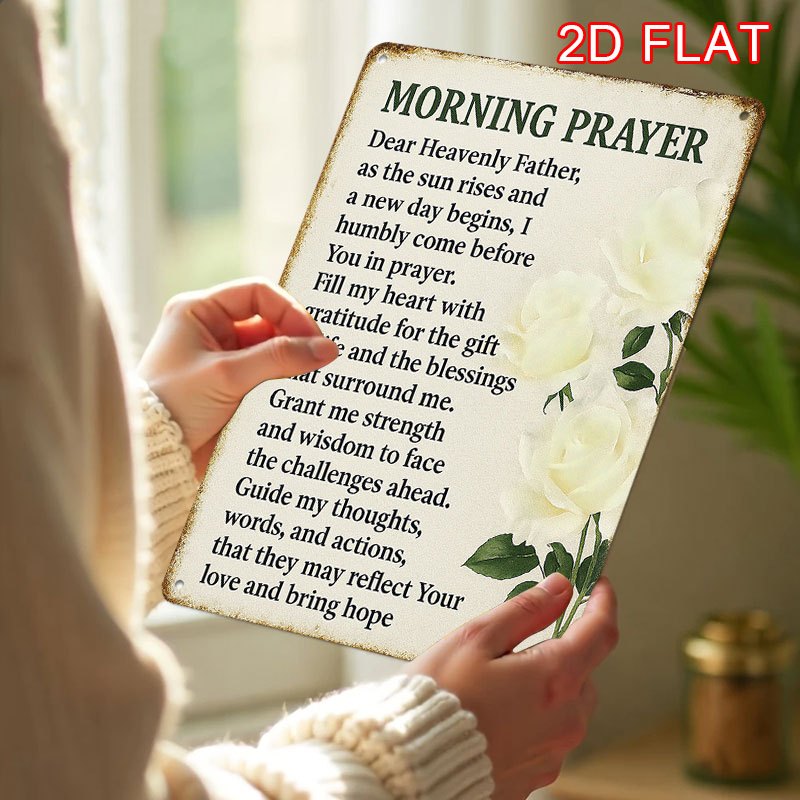 2D Flat, 1pc, 2D flat wall art in retro style iron sign with religious prayer and spiritual healing theme, morning prayer text, 20×30cm (8×12 inches), suitable for living room, bedroom, bathroom, garden, cafe, restaurant, p