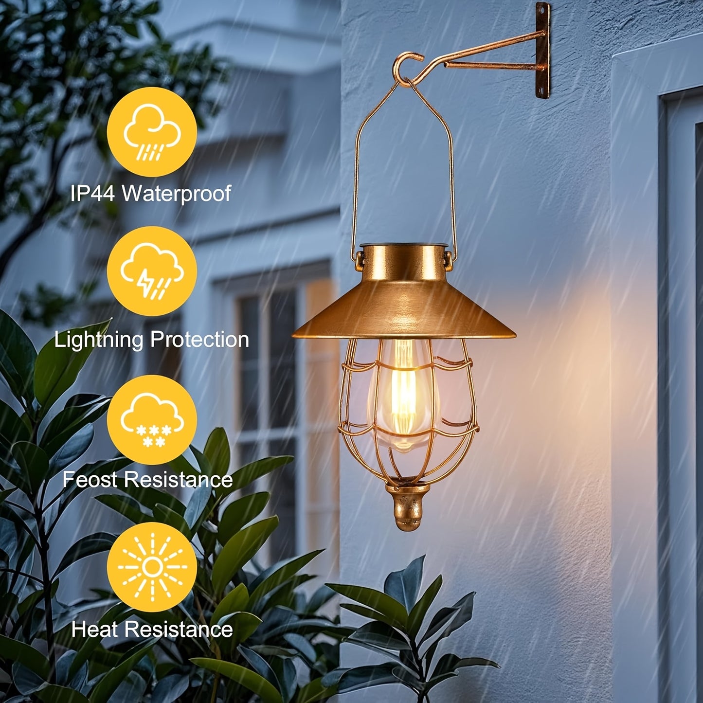 2 Pack Solar Outdoor Lights, Metal Hanging Lantern, Waterproof Solar Lights With Wall Mount Kit Or Porch, Patio, Yard Decor