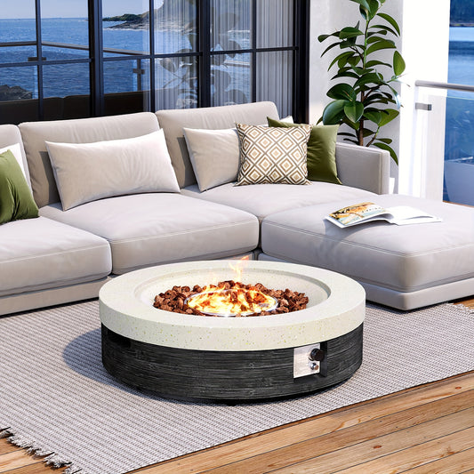 Outdoor Propane Fire Pit with Push Button Ignition - Heavy-Duty 50,000 BTU Patio heater, Modern Black & White dual-tone design, Waterproof, for Backyard, Garden, Poolside, Commercial Use - All-Season Outdoor heating, Backyard