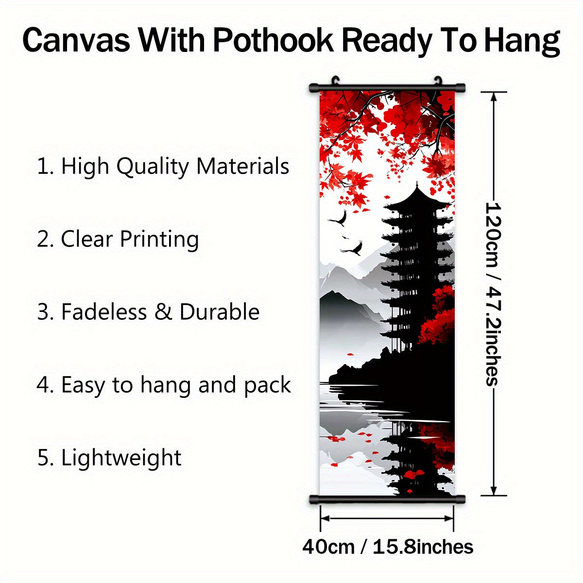 [Japanese Canvas Art] 4pcs Set of Japanese Landscape Canvas Wall Art - Featuring Traditional Red And Black Scroll Paintings - Made from High-Quality Canvas Material - Ready to Hang - with Elegant Wall Decor Suitable for Livin