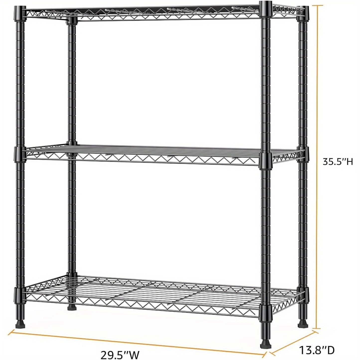 Black M MZG 750 lbs 3-Tier Metal Wire Storage Rack Organizer - Freestanding Shelf for Kitchen, Pantry, Laundry Room - 13.8" x 29.5" x 35.5", Utility Shelves