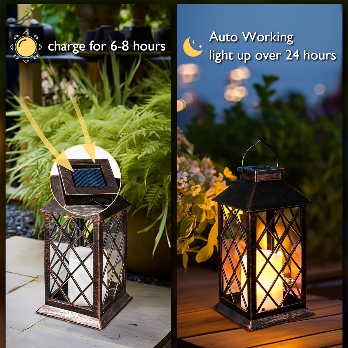 4 Pack Solar Hollow Lanterns Outdoor, Patio Hanging Lanterns With LED Flickering Flameless Candle Lights, Decorative Solar Lantern For Porch, Patio, Yard, Table