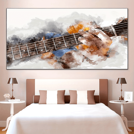 1pc Art Deco Modern Guitar Canvas Art Print, Musical Theme, Ink Medium, Frameless Poster, Transverse Orientation, with Indoor & Outdoor Wall Hanging Decor for Living Room, Bedroom, Home Office, Bathroom, Kitchen, Music Lovers