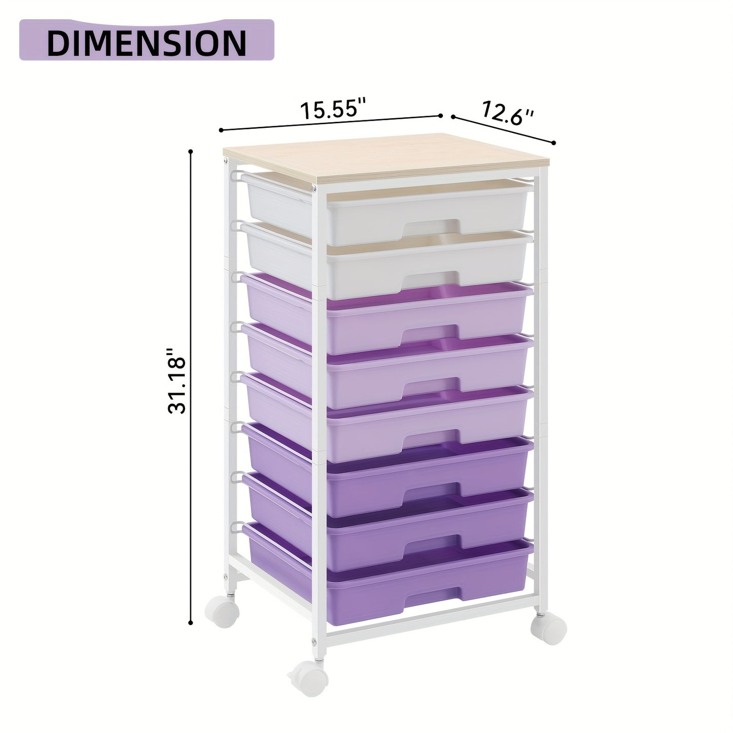 8-Drawer Rolling Storage Cart with Locking Casters & Tabletop - Heavy-Duty Metal Frame, Purple Finish, Multi-Purpose Organizer for Living Room, Bedroom, Office, Dorm, Bathroom, Versatile Rolling Storage Cart, Decorative Drawe