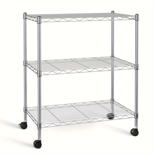 Simple Deluxe Heavy Duty 3-Shelf Adjustable Steel Wire Shelving Unit with Wheels, Chrome Finish - 13.8"W x 23.6"D x 40.5"H, 750 lbs Capacity, Easy No-Tool Assembly for Kitchen, Pantry, Garage, or Office Organization, Kitchen