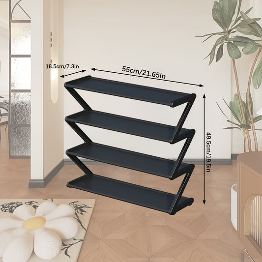 4-Tier Z-Shaped Shoe Rack - Easy Assembly, Tool-Free, Pink Plastic Stackable Storage Organizer for Home, Dorm, and Living Room, Space-Saving Floor Design, Shoe Storage Organizer, Dorm Room Organizer, Modern Aesthetic, Sturdy