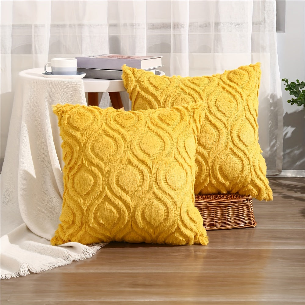 2pcs Boho Chic 18x18 Inch Throw Pillow Covers - Luxurious Soft Plush Faux Fleece with Geometric Quilted Pattern, Zip Closure - Machine Washable for Couch, Sofa, Bedroom Decor, Throw Pillows for Couch
