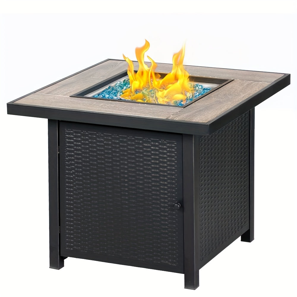 BALI OUTDOORS 50,000 BTU Heavy-Duty Propane Gas Fire Pit Table - 30" Square Outdoor fireplace with Fire Glass, Powder-Coated Steel Construction, Extreme Heat, for Backyard, Patio, Garden - Converts to Dining Table with Lid, B