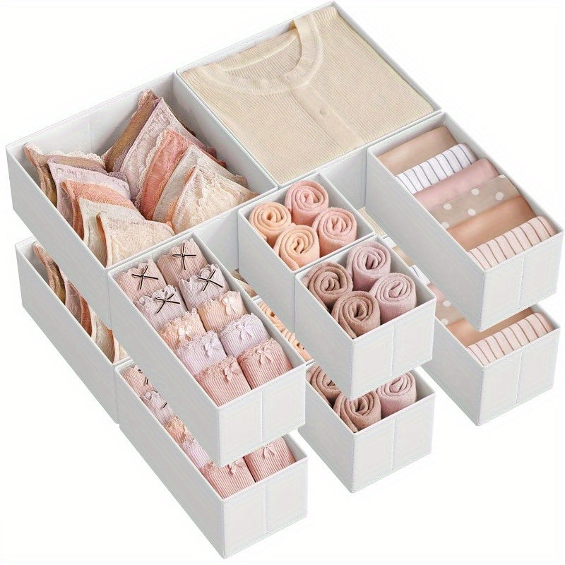 Dove Gray Drawer Organizer, Set of 12 Foldable Fabric Storage Bins for Socks, Underwear, Bras, Ties, Scarves, Dresser Drawer Organizers