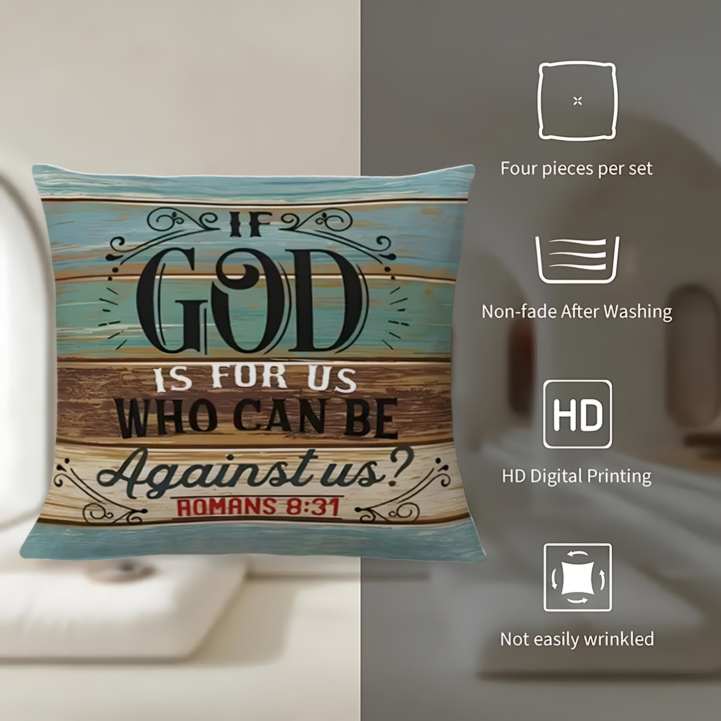 4pcs 17.7*17.7 Inches Modern Christian Faith Inspirational Scripture Pillow Covers - Printed With Zipper Closure, Pillow Cases For Sofa, Living Room, Bedroom, Office, Outdoor, Modern Farmhouse, Party Decoration & Home Decorat