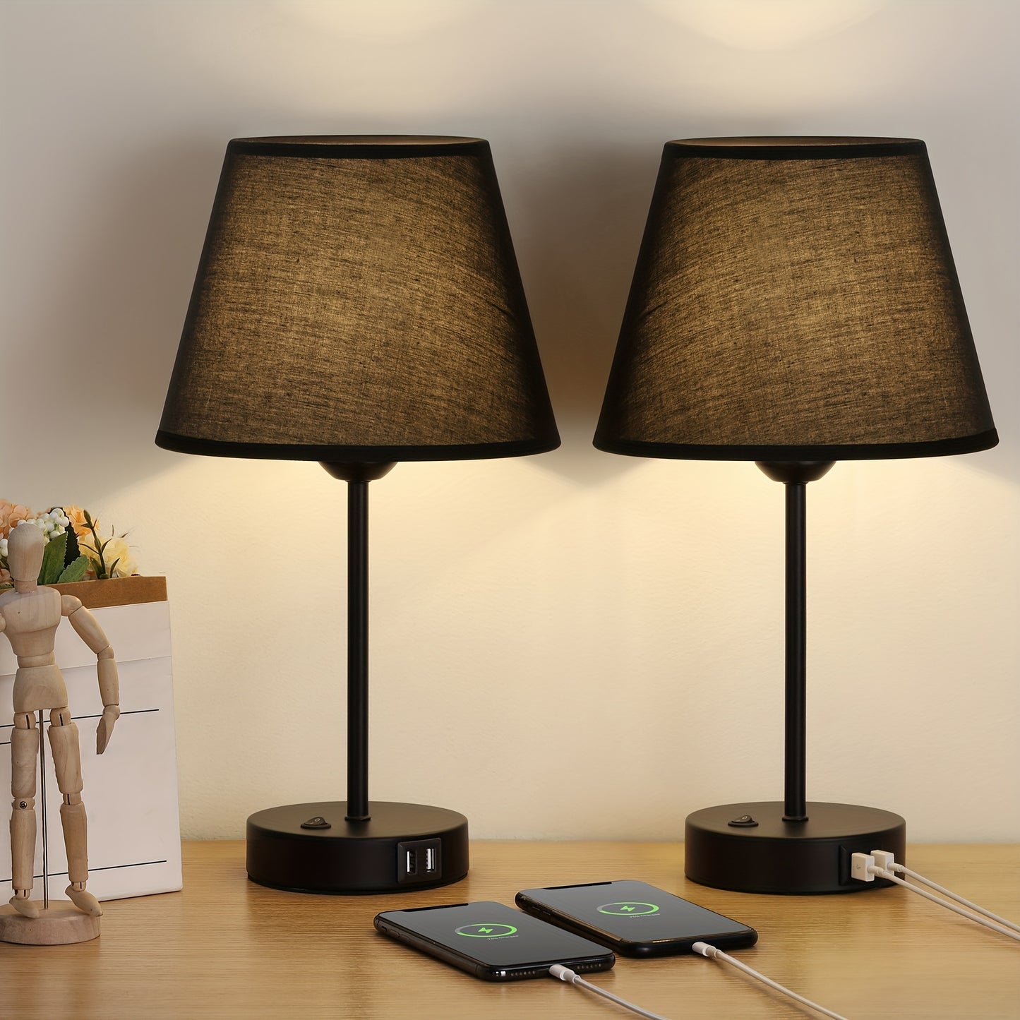 Table Lamps Set Of 2 with Dual USB Charging Ports, Modern Bedside Lamps Perfect for Bedroom, Living Room, Study Room