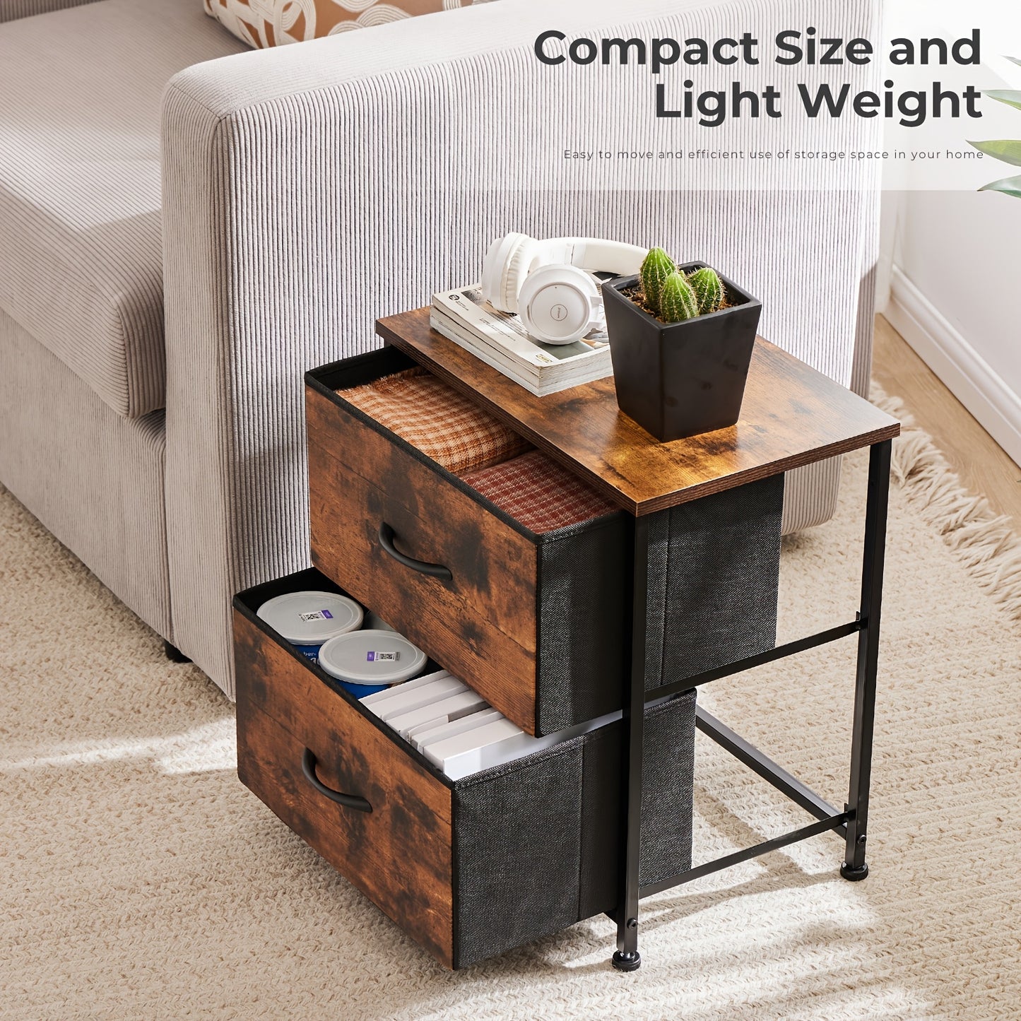 Nightstand Set Of 2, Dresser For Bedroom With 2 Drawer, Small Dresser Beside Tables, Nightstand With Removable Fabric Bins For Small Spaces, Closet, Entryway, College Dorm, 1pc/2pcs Options Available