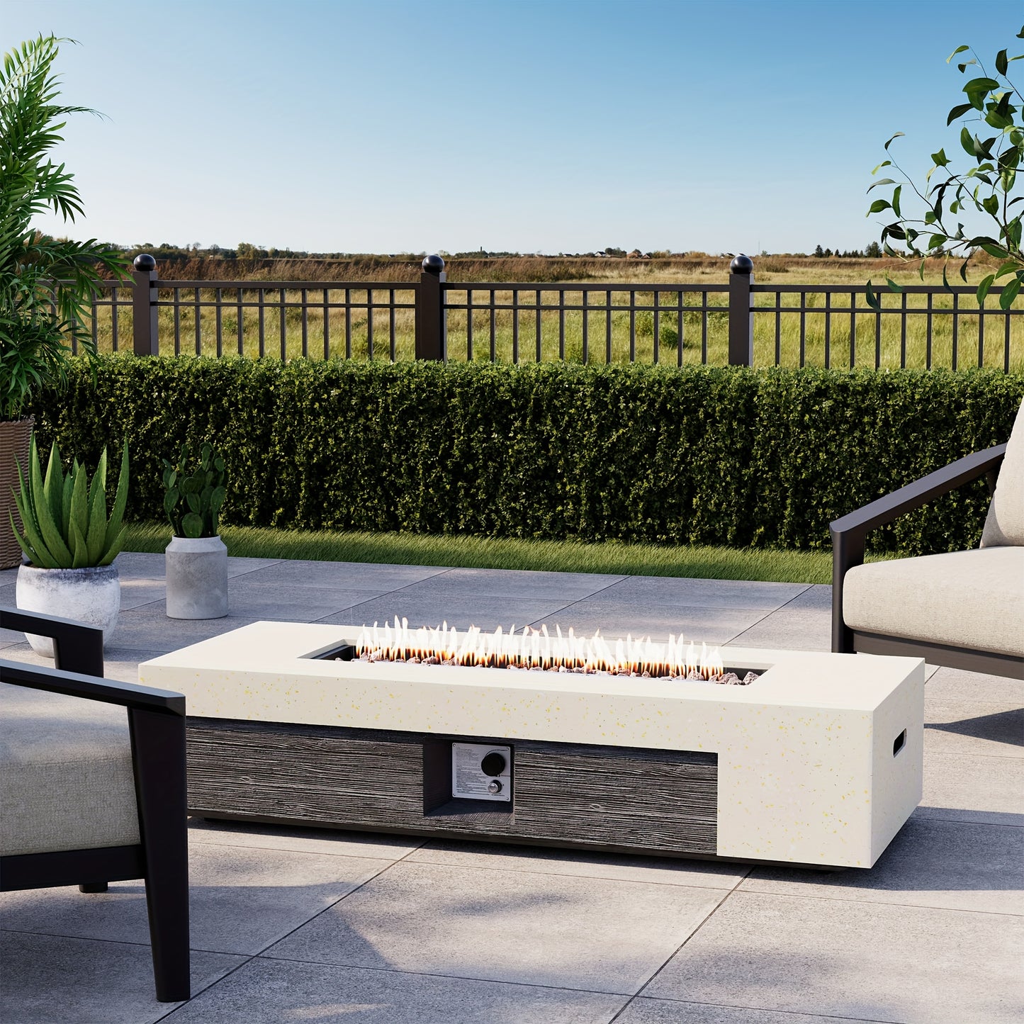 Outdoor Propane Fire Pit with Push Button Ignition - Heavy-Duty 50,000 BTU Patio heater, Modern Black & White dual-tone design, Waterproof, for Backyard, Garden, Poolside, Commercial Use - All-Season Outdoor heating, Backyard