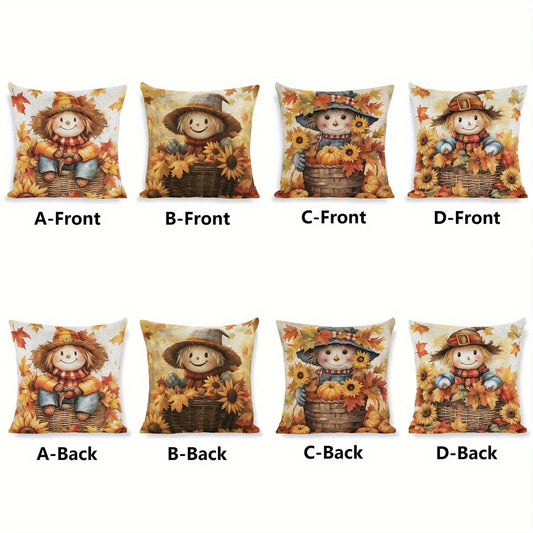 4pcs Vintage Autumn Harvest Pillow Covers - 2D Flat Digital Print, Non-Embroidered, Machine Washable Polyester with Zip Closure - Perfect for Fall Decor, Halloween, Thanksgiving, Christmas, and More, Halloween Decor | Vintage