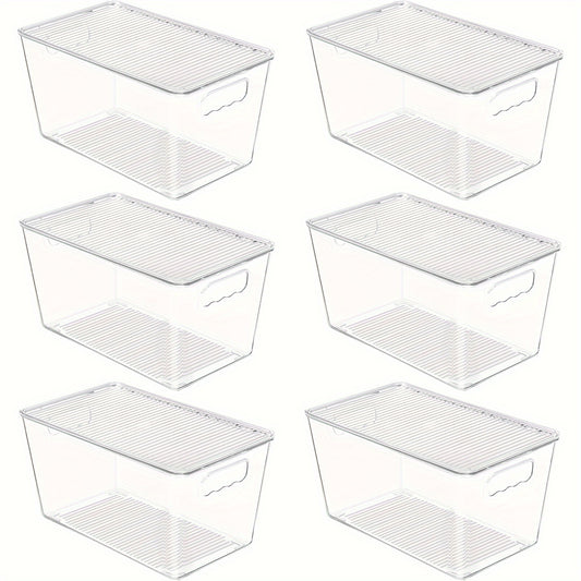 Vtopmart 6 Pack Clear Stackable Storage Bins With Lids, Medium Plastic Containers With Handle For Pantry Organizer And Storage, Perfect For Kitchen, Fridge, Cabinet, Closet, Bathroom Organization