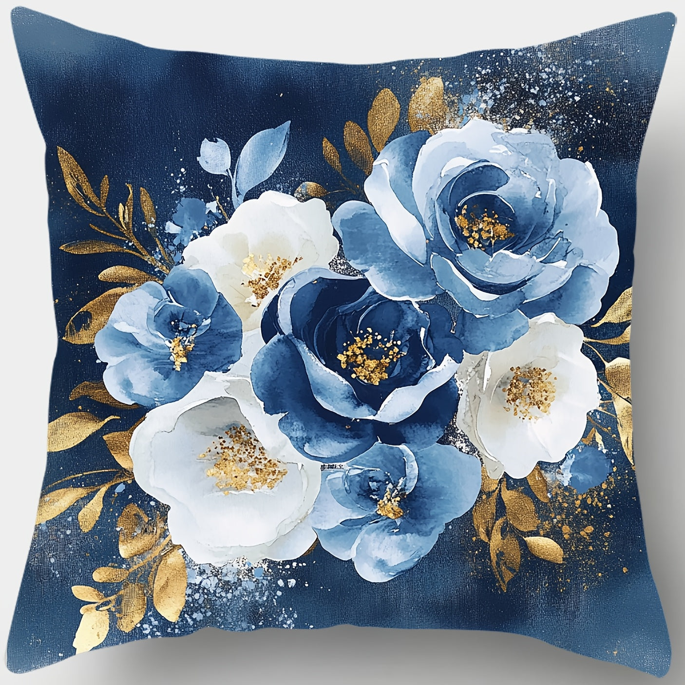 4pcs 17.7*17.7inch Machine Washable Zippered Pillow Covers - Blue & White Modern Floral Print by Home Blessing & Home Design, Perfect for Living Room & Bedroom Sofa Decor