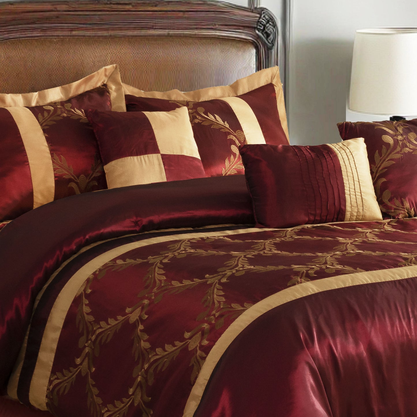 7 Piece Classic Embroidery Comforter Set King/Queen- Black And Silver Faux Silk Fabric Embroideried-1 Comforter, 2 Shams, 3 Decorative Pillows, 1 Bedskirt