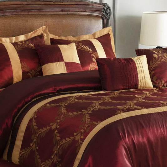 7 Piece Classic Embroidery Comforter Set King/Queen- Black And Silver Faux Silk Fabric Embroideried-1 Comforter, 2 Shams, 3 Decorative Pillows, 1 Bedskirt