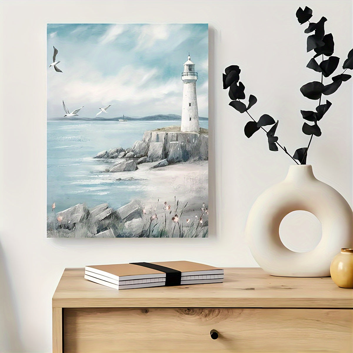 1pc Seagull Ocean Beach Canvas Print, 11.8x15.7inch, Wooden Framed Wall Art, Nautical Decor for Living Room, Bedroom, Kitchen, Office, Ideal Christmas Gift, Artistic Home & Office Decor