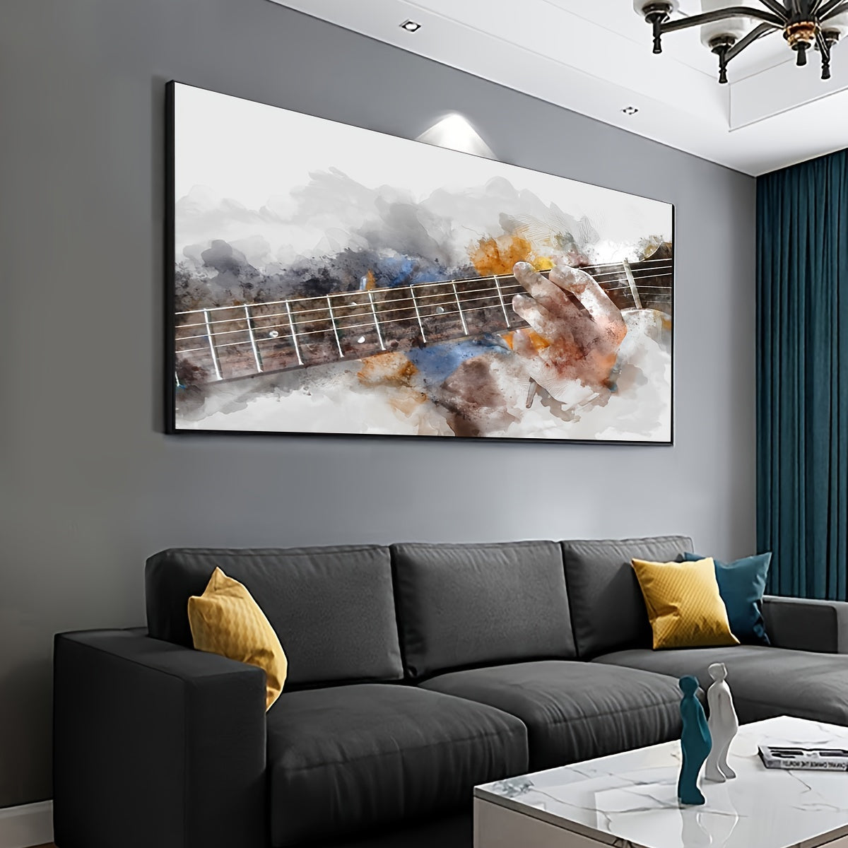 1pc Art Deco Modern Guitar Canvas Art Print, Musical Theme, Ink Medium, Frameless Poster, Transverse Orientation, with Indoor & Outdoor Wall Hanging Decor for Living Room, Bedroom, Home Office, Bathroom, Kitchen, Music Lovers