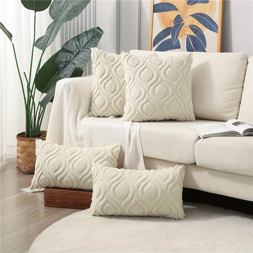 2pcs Boho Chic 18x18 Inch Throw Pillow Covers - Luxurious Soft Plush Faux Fleece with Geometric Quilted Pattern, Zip Closure - Machine Washable for Couch, Sofa, Bedroom Decor, Throw Pillows for Couch