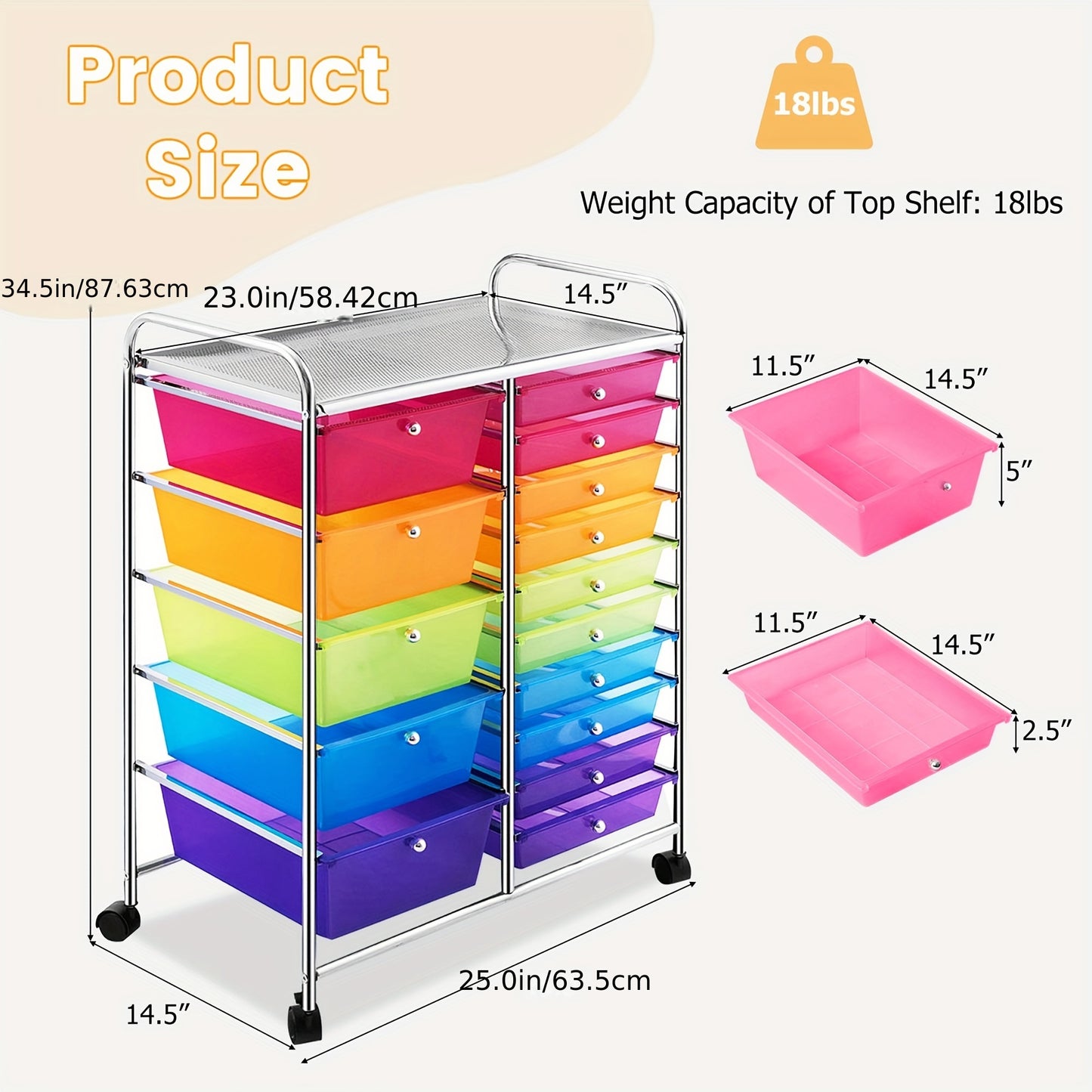 Costway 15 Drawer Rolling Storage Cart Tools Scrapbook Paper Office School Organizer