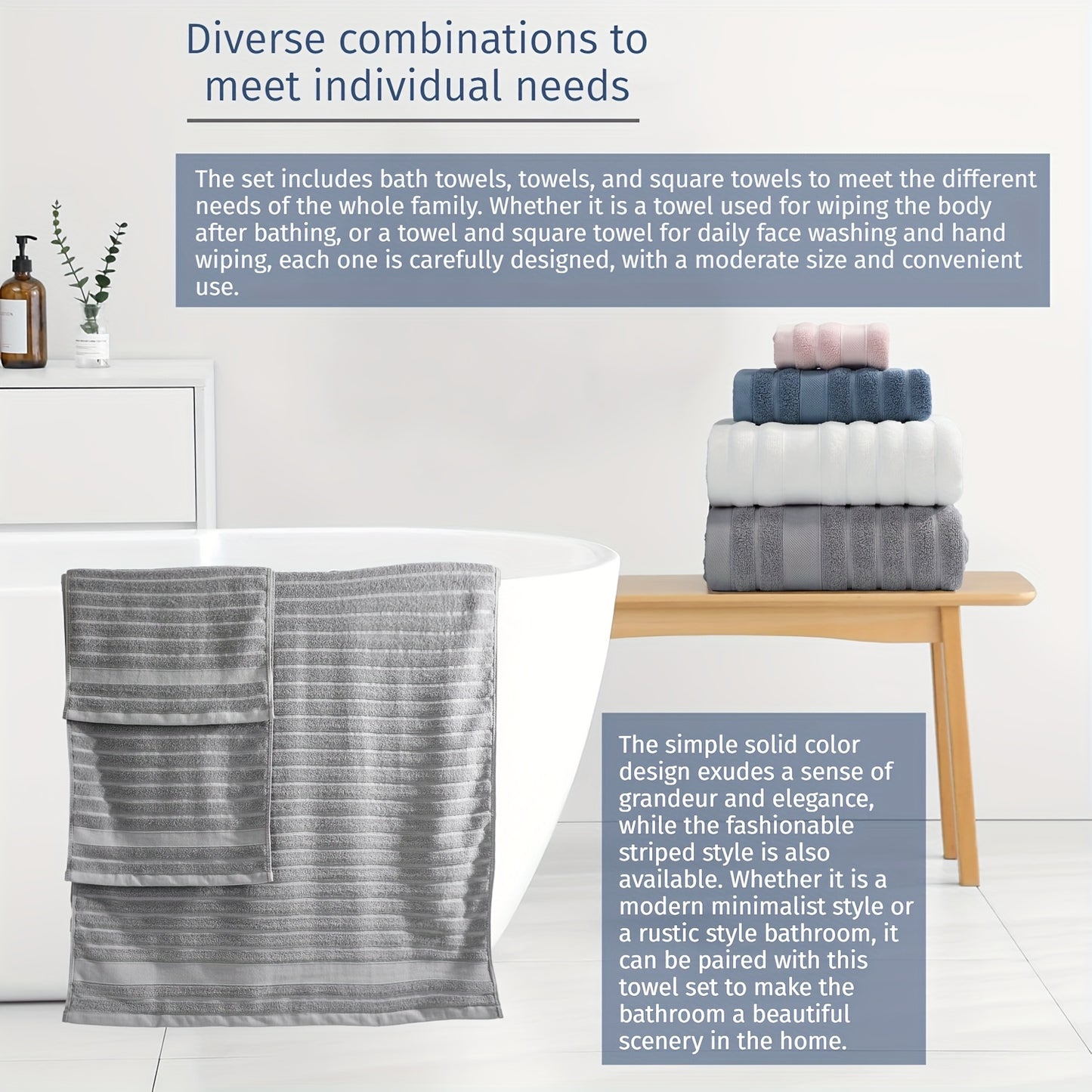 12pcs Cotton Towels Set, 4 Washcloths + 4 Hand Towels + 4 Bath Towels, Bath Line Sets, Festive Bathroom Decor And Gift, Travel Essential ItemsStripe, 400GSM, Quick-drying, Soft And Comfortable, Bathroom Accessories, Towel For