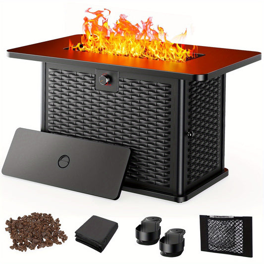 AMADA HOMEFURNISHING 43" Outdoor Dining Table with Fire Pit | 60, 000 BTU Propane Gas Fire Pit Table, Waterproof Cover, Removable Lid & Cup Holders | Patio, Backyard, Garden Seating Furniture
