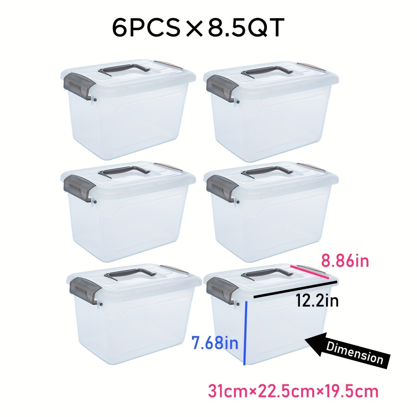 6pcs Transparent Plastic Storage Box, Stackable Storage Container with Lock Cover And Handle, for Organizing Toys, Books, Beads, Pantry Items, Multi-purpose Home Storage Accessories