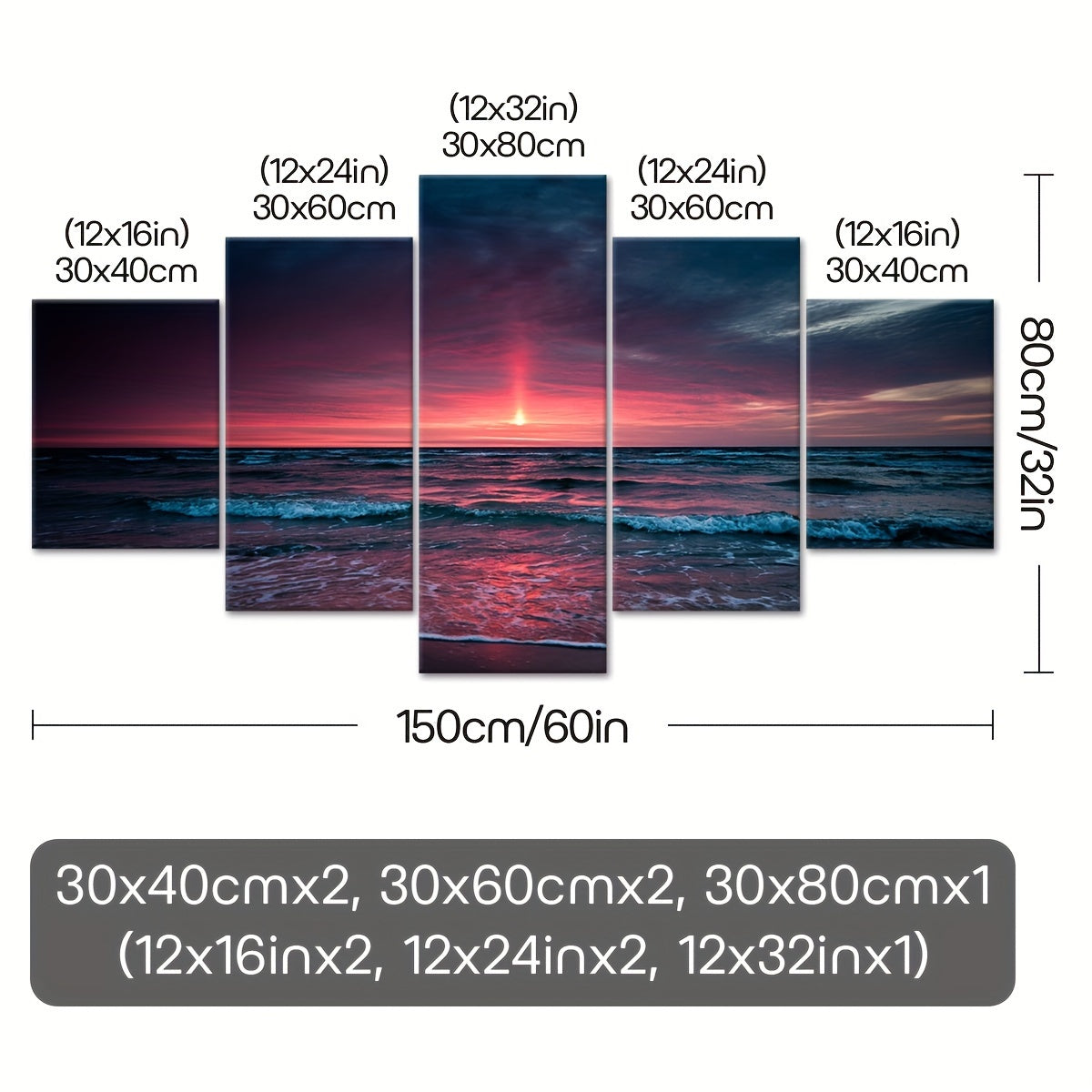 5pcs Frame Nature Seaside Lakes Canvas Poster, Sunrise Sunset Sea View Five Panel Scene Art, Modular Picture, Print Painting, Modern Art, Ideal Decor for Bedroom Living Room Kitchen Dorm, Wall Decoration, Gift for Family Frie