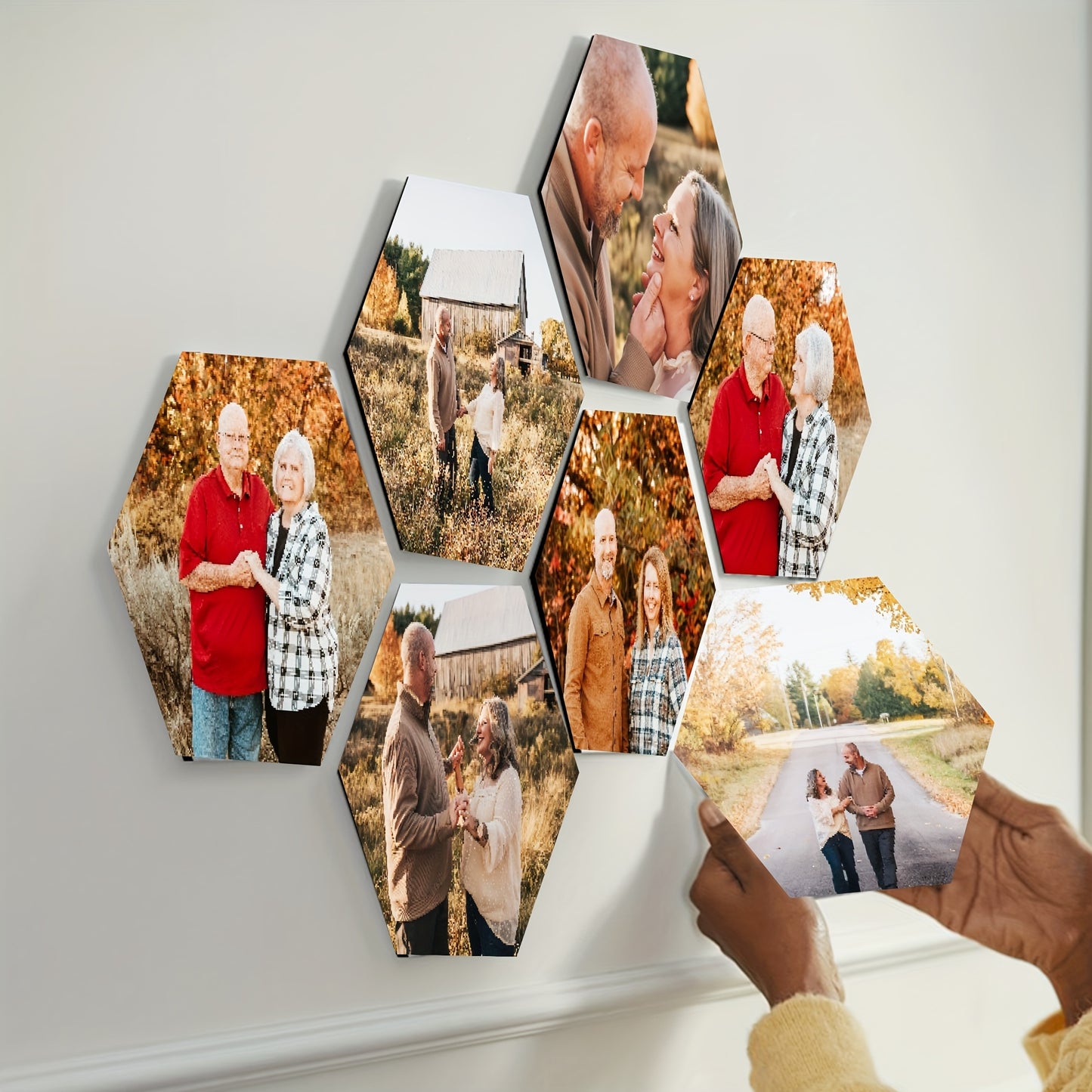 Custom Photo Print Tile 9.4x8 Inch Hexagon, Personalized Photo Board Wall Printing, Collage Wall Art Picture Gift for Family and Friends, No Damage Peeling and Adhesive Tape 4pcs