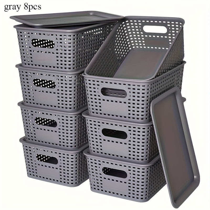 8pcs Modern Plastic Storage Bins with Lids - Versatile Organizer for Home, Office, and Toys, White Rectangular Design with Multiple Compartments for Document, Toy, and Small Items, Toy Storage, Shelf Baskets