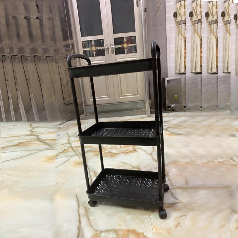 [Durable Storage Cart] Durable Multi-Layer Storage Organizer Cart | Easy to Move, Ideal for Kitchen, Bathroom, Bedroom - White and Black, 2D Flat
