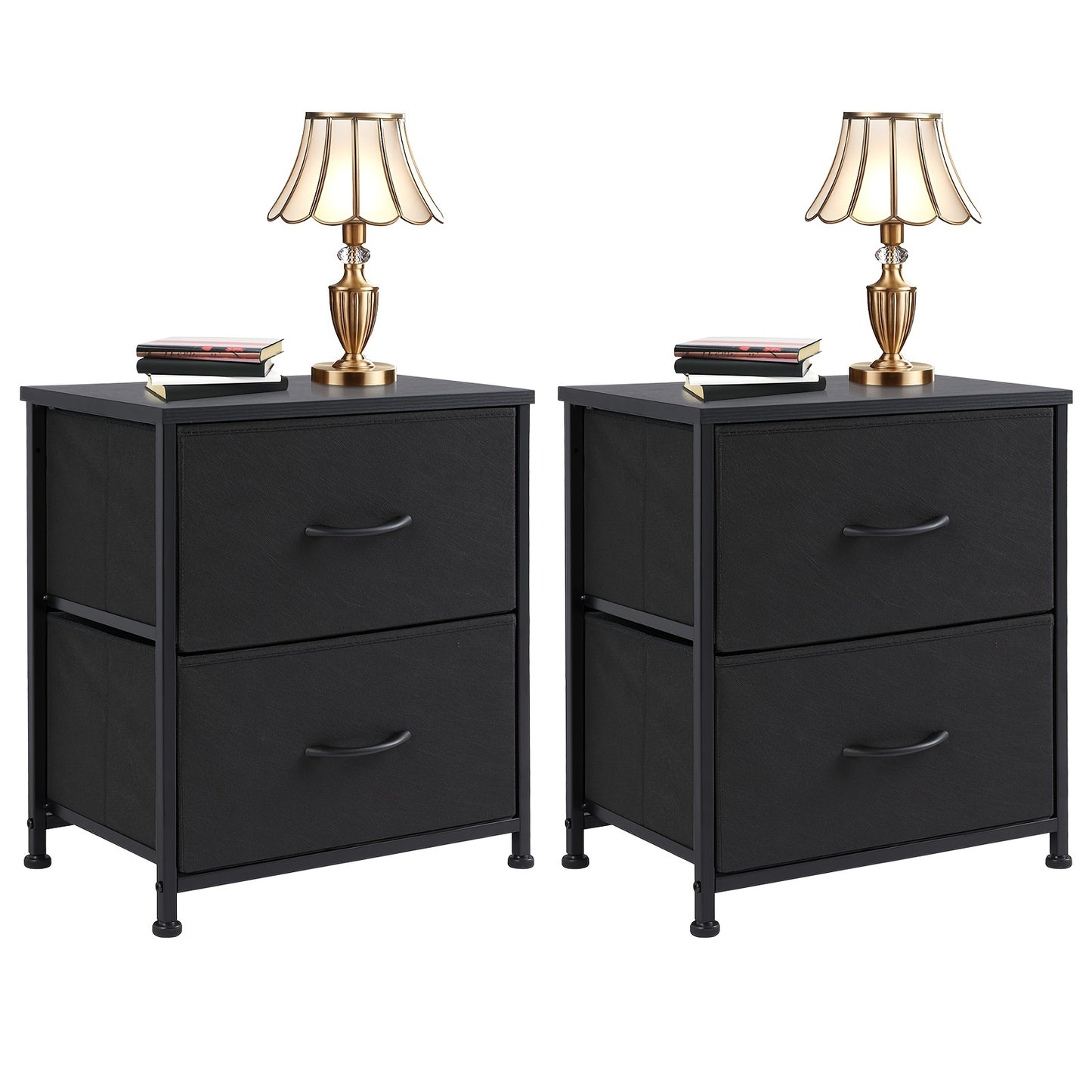 OLIXIS Set Of 2 Nightstand With 2 Storage Drawers, 20" Height Small Furniture End Table, Wooden Top Fabric Cabinet Night Stand Mini Dresser, Office Storage Cabinet, Suitable For Office