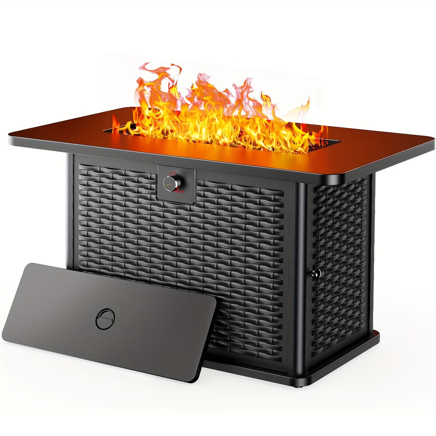 AMADA HOMEFURNISHING 43" Outdoor Dining Table with Fire Pit | 60, 000 BTU Propane Gas Fire Pit Table, Waterproof Cover, Removable Lid & Cup Holders | Patio, Backyard, Garden Seating Furniture