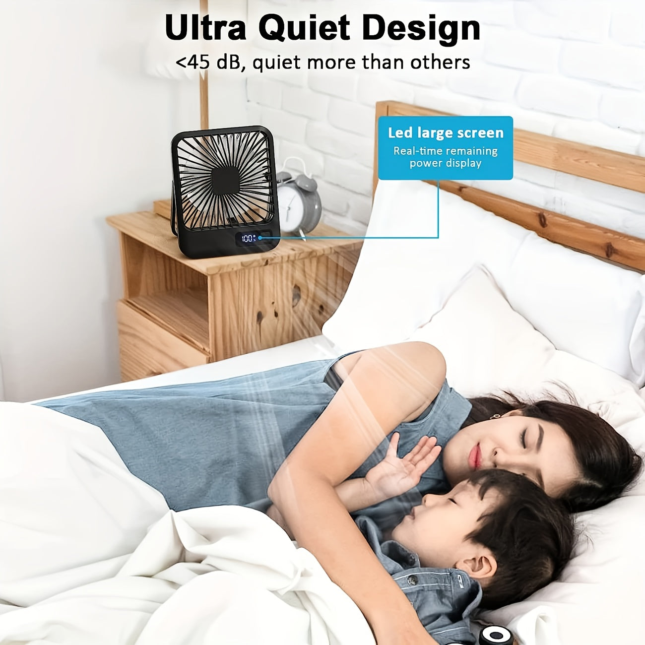 Portable USB Desktop Fan with Battery - Ultra-Quiet 5-Speed Adjustable & 180° Foldable Design, Digital Power Display, Polished Acrylic Finish, Compact for Home, Office, Travel, Air Conditioning, Portable Fan, Home Cooling, M