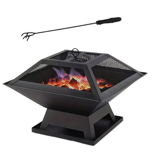 18.5-inch Outdoor Fire Pit, Charcoal Fire Grill, Equipped with Charcoal Hook, Fireproof Cover, Portable Barbecue Grill, Firewood Burning for Heating, Suitable for Bonfire, Camping, Multi Person Dinner Parties