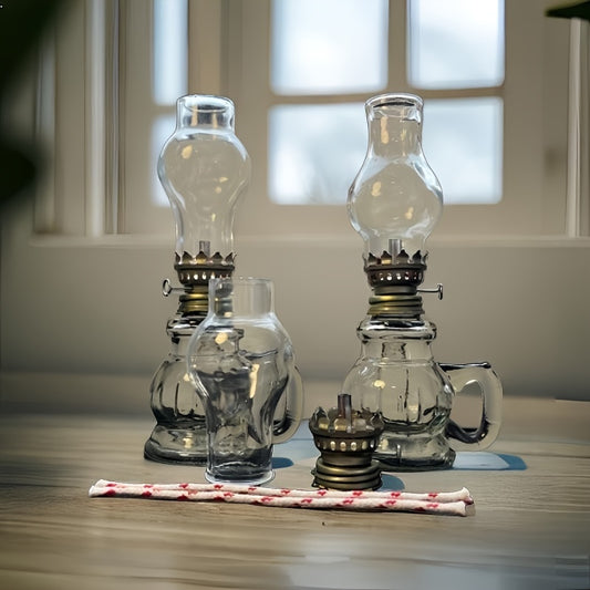 2pcs Set: Vintage Kerosene Lamp, Outdoor Camping Lantern for Patio & Table Decor with Candle Holder and Shade