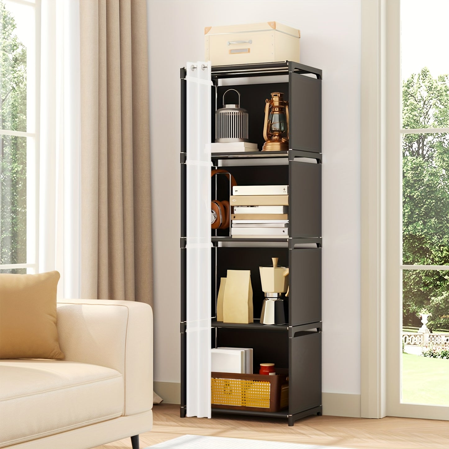 Black/White TOMNK 5/6-Tiers Floor-Standing Bookshelf Organizer, Multi-Functional Open Shelf for Offices, Classrooms, Rental Houses, Dormitories And Living Room, Home Simple Clothing Storage Cabinet, 4/10 Lattice Wardrobe Stor