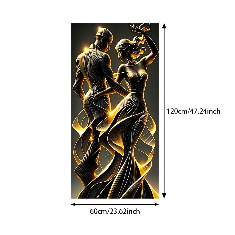 [1pc Abstract Wall Art] Modern Golden Abstract Lovers Wall Art Canvas, 1pc Frameless | 23.62x47.24 inches, No Power Needed, for Bedroom, Living Room, Corridor Decor, Black Love Theme Poster