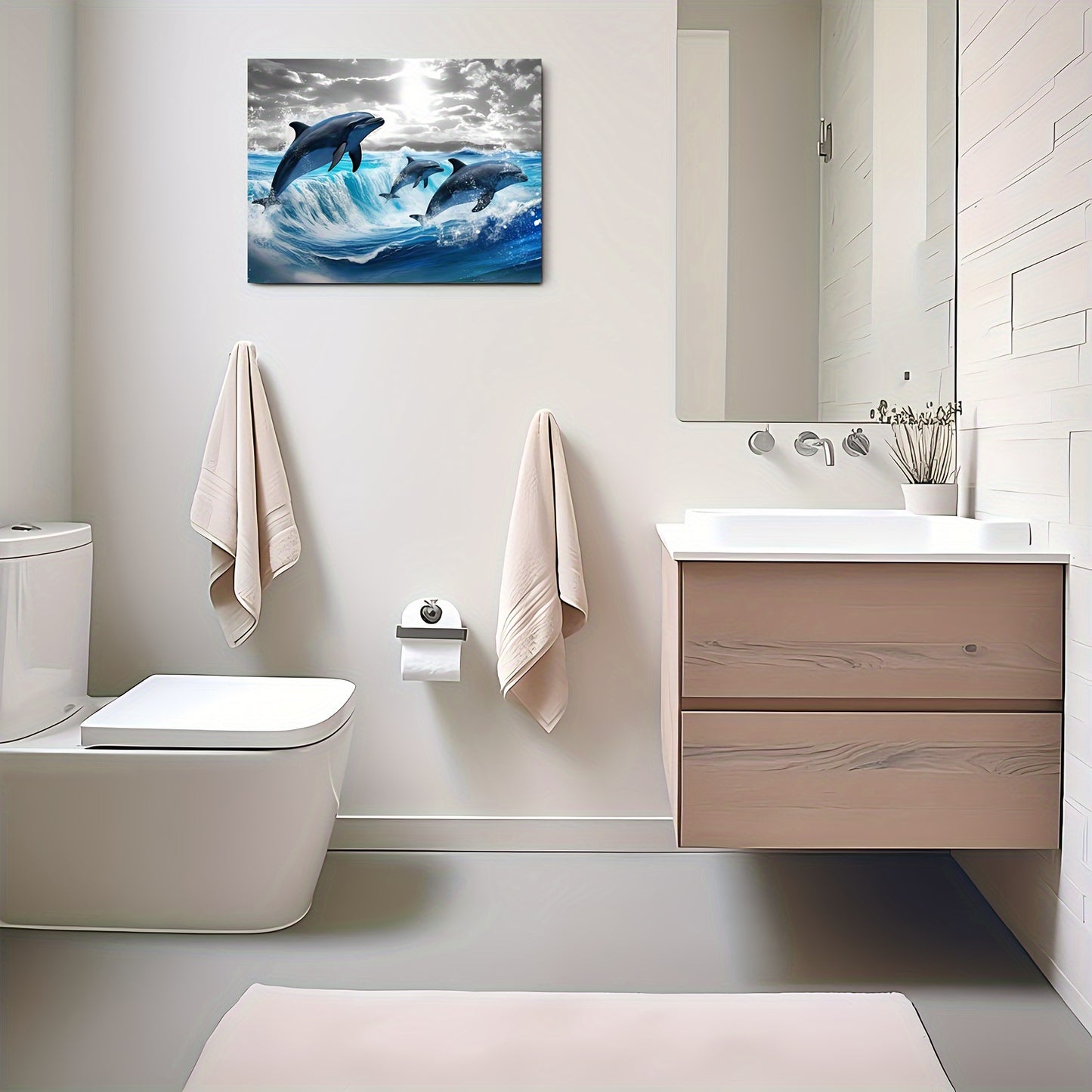 1pc Dolphin Leap Ocean Canvas Wall Art, Wooden Framed Seascape Print for Living Room, Bedroom, Kitchen - Home & Office Decor, Unique Gift for Any Occasion, 11.8x15.7 inches