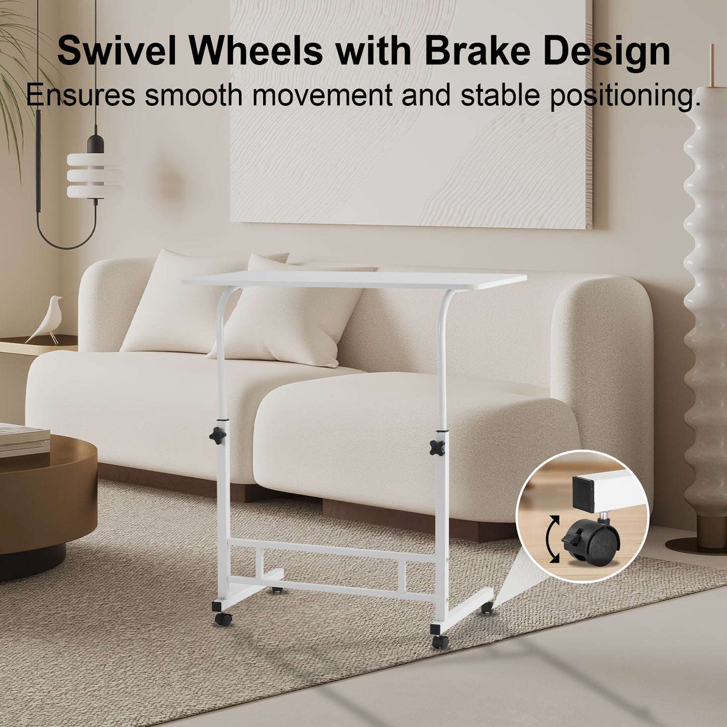 40*80cm Adjustable Height Standing Desk, Mobile Computer Table with Wheels, 26.4"-34.7" Height Range, Spacious and Stable Study Desk, Suitable for Home, Office, and Living Room