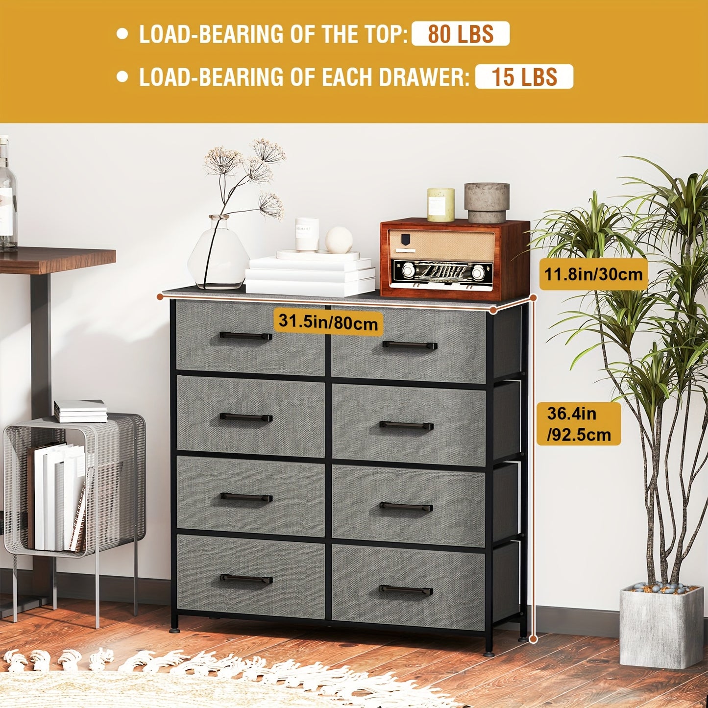 5/8/9 Fabric Drawers Dresser For Bedroom, Storage Drawers, Chest Organizer Units With Wooden And Steel Frame Top For Bedroom, Living Room, Closet, Living Room, Entryway, Black/Grey/Nature