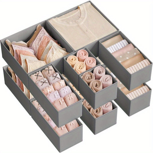 Dove Gray Drawer Organizer, Set of 12 Foldable Fabric Storage Bins for Socks, Underwear, Bras, Ties, Scarves, Dresser Drawer Organizers