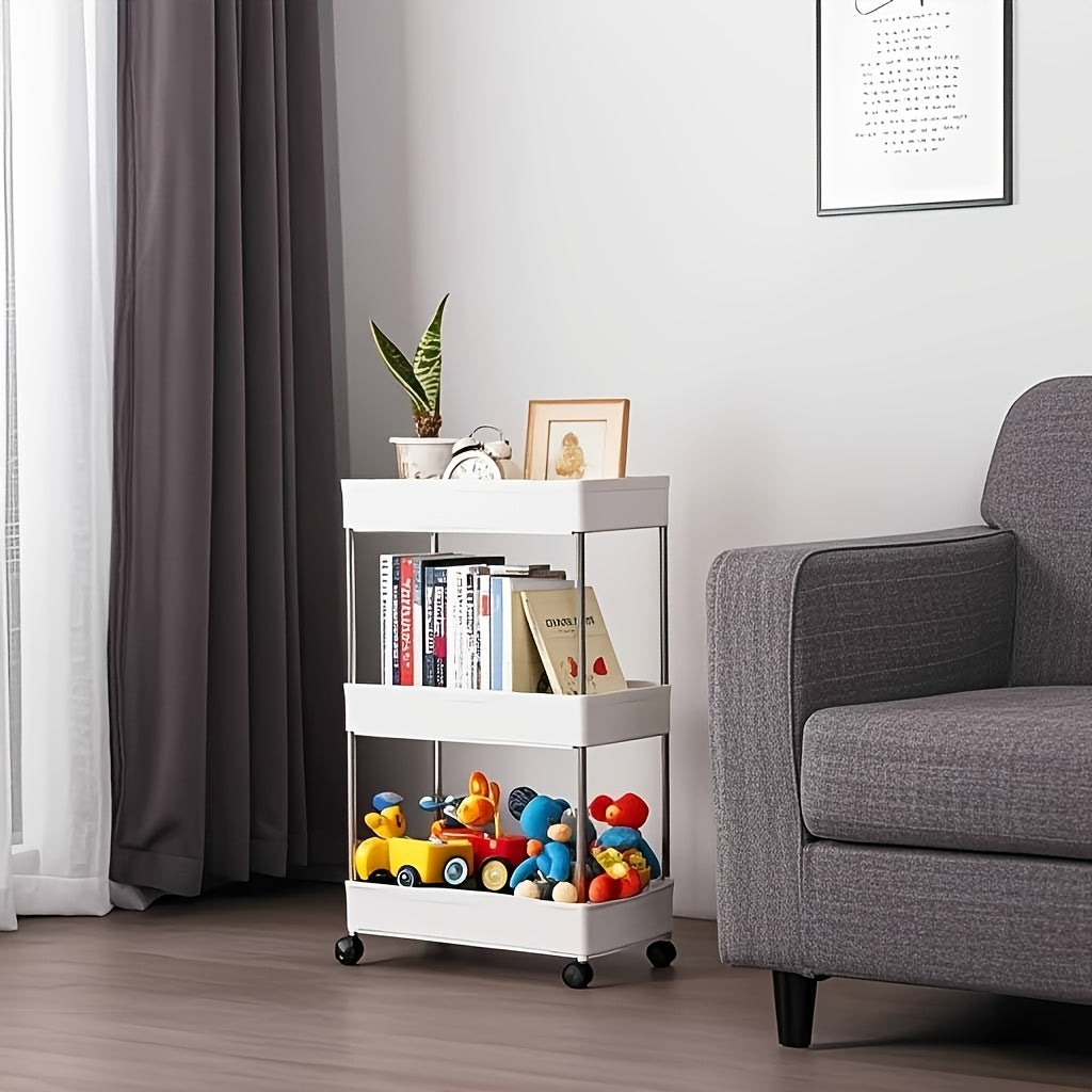 3-Tier Slim Rolling Storage Cart - Metal & Plastic Frame, Compact Narrow Design, Easy Assembly, Multi-Functional Vertical Organizer for Kitchen, Bathroom, Laundry Room, Living Room - Mobile Storage Unit, Minimalist Shelf, Dur