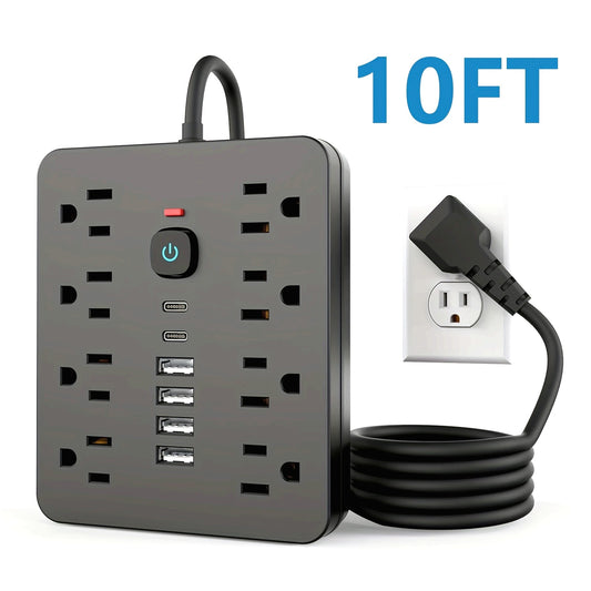 [14in 1 Power Strip] 14in 1 Power Strip Surge Protector with 8 Outlets, 4 USB and 2 USB C Ports | Flat Plug, Wall Mount, Overload Protection | Desk USB Charging Station for Home, Office