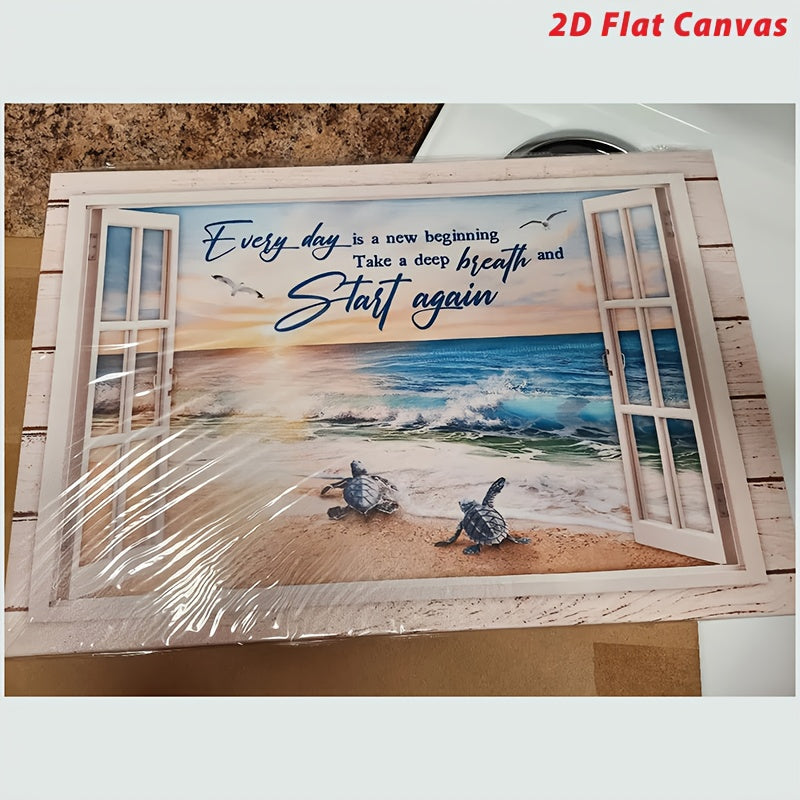1pc Wooden Framed Canvas Painting Turtle Ocean Motivation Quotes Paintings Wall Art Prints For Home Decoration, Living Room& Bedroom, Festival Party Decor, Gifts, Ready To Hang, 2D