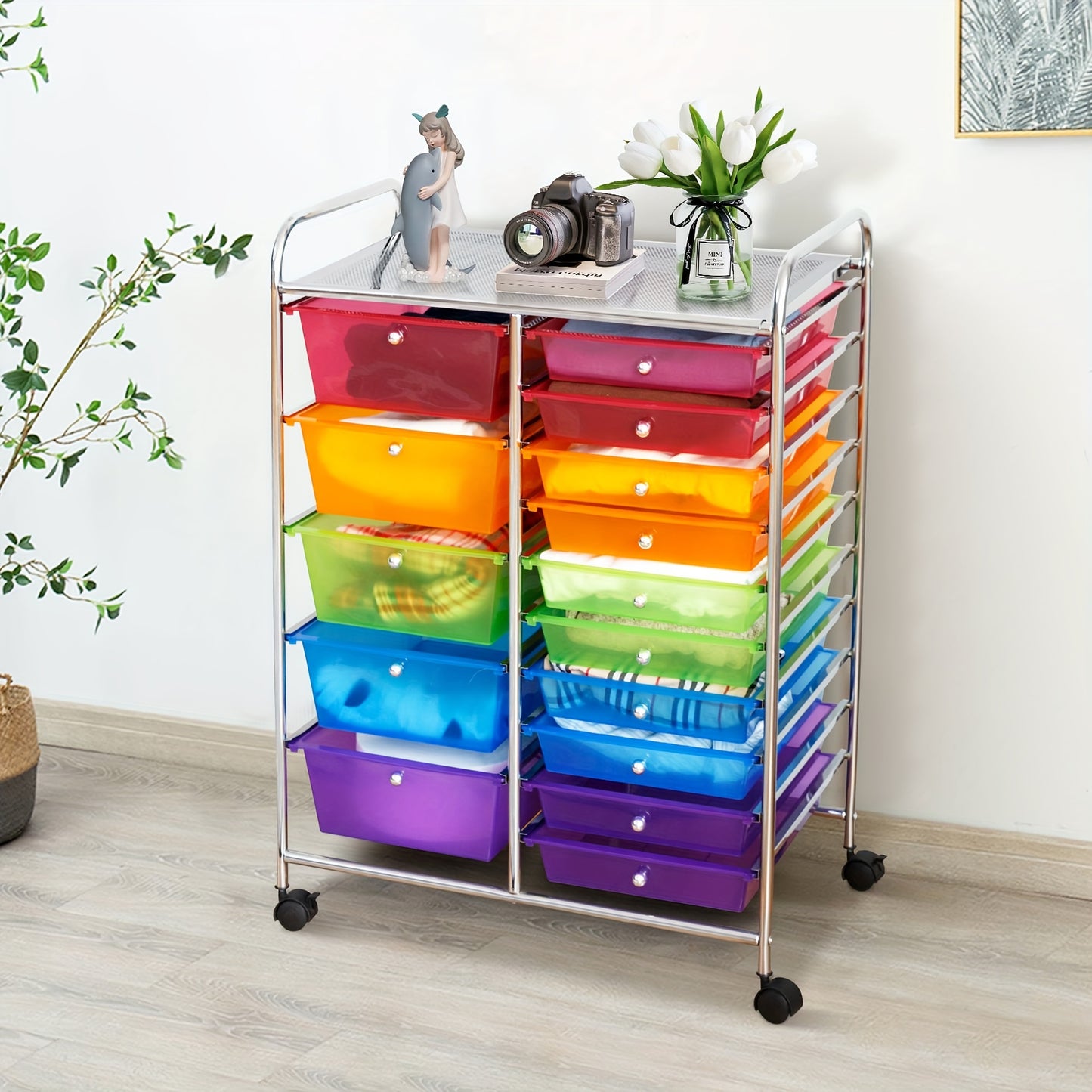 Costway 15 Drawer Rolling Storage Cart Tools Scrapbook Paper Office School Organizer